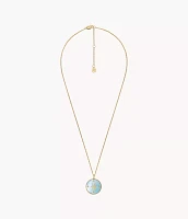 Pisces Written the Stars Gold-Tone Stainless Steel Green Mother-of-Pearl Pendant Necklace