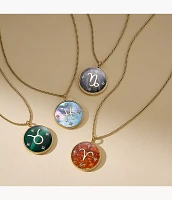 Pisces Written the Stars Gold-Tone Stainless Steel Green Mother-of-Pearl Pendant Necklace