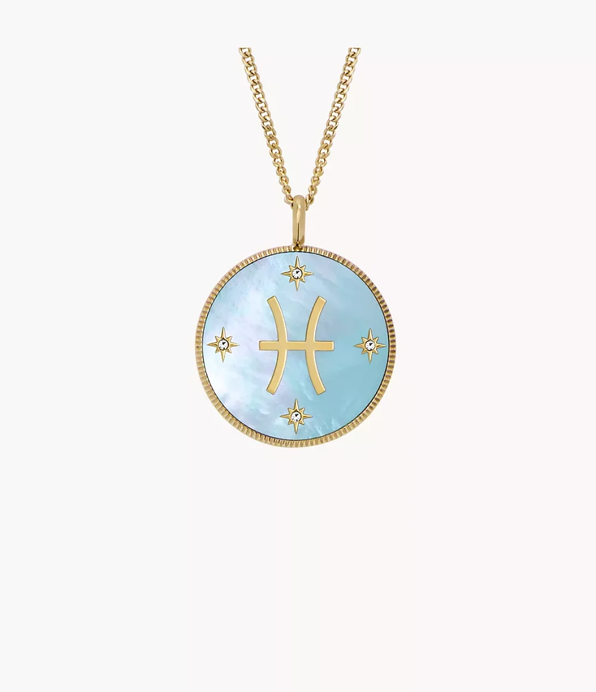 Pisces Written the Stars Gold-Tone Stainless Steel Green Mother-of-Pearl Pendant Necklace