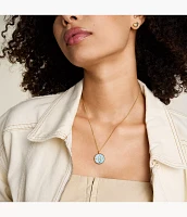 Pisces Written the Stars Gold-Tone Stainless Steel Green Mother-of-Pearl Pendant Necklace