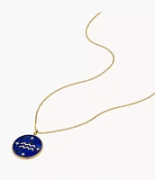 Aquarius Written the Stars Gold-Tone Stainless Steel Blue Lapis Pendant Necklace