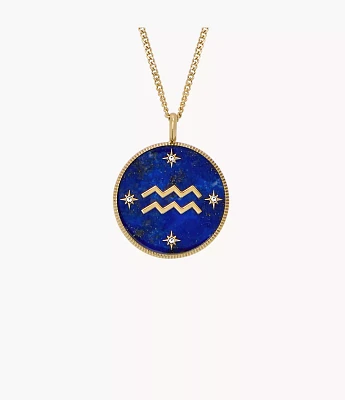 Aquarius Written the Stars Gold-Tone Stainless Steel Blue Lapis Pendant Necklace