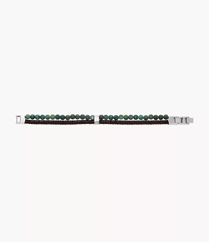 Beads Brown Leather Multi-Strand Bracelet