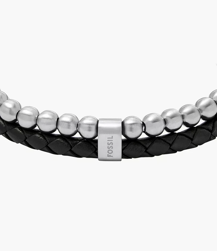 Beads Black Leather Multi-Strand Bracelet