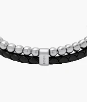 Beads Black Leather Multi-Strand Bracelet
