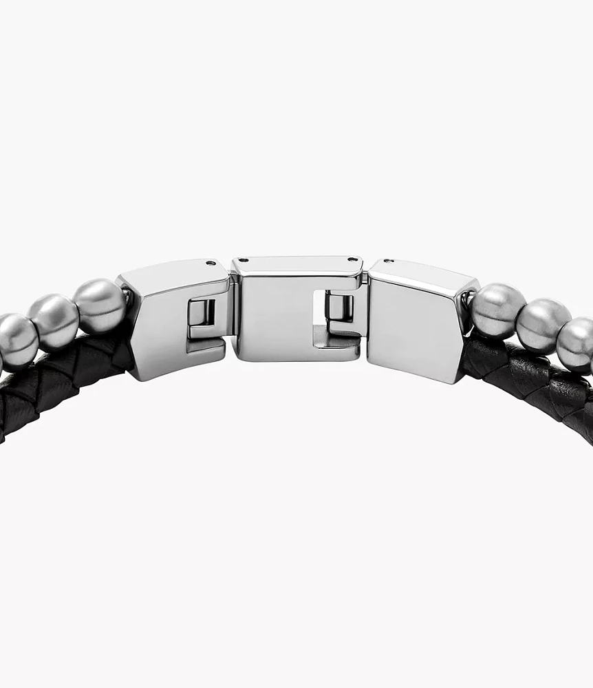Beads Black Leather Multi-Strand Bracelet