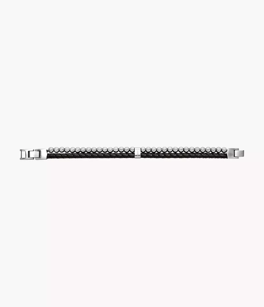 Beads Black Leather Multi-Strand Bracelet