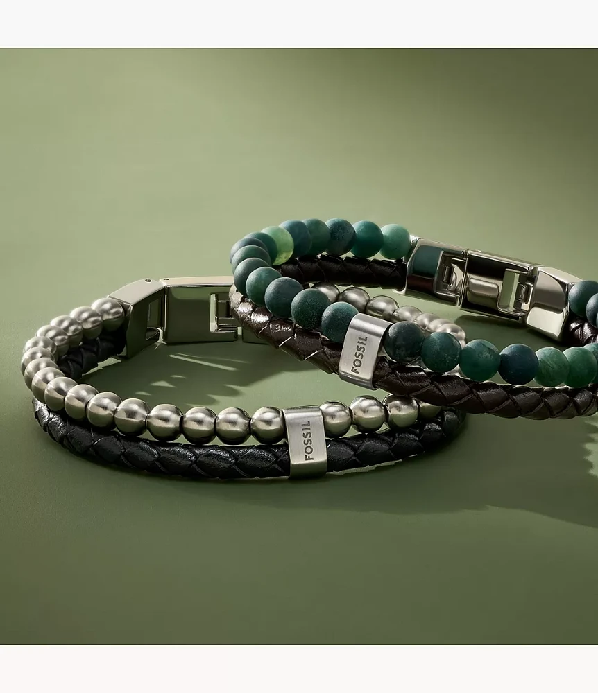 Beads Black Leather Multi-Strand Bracelet