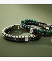 Beads Black Leather Multi-Strand Bracelet