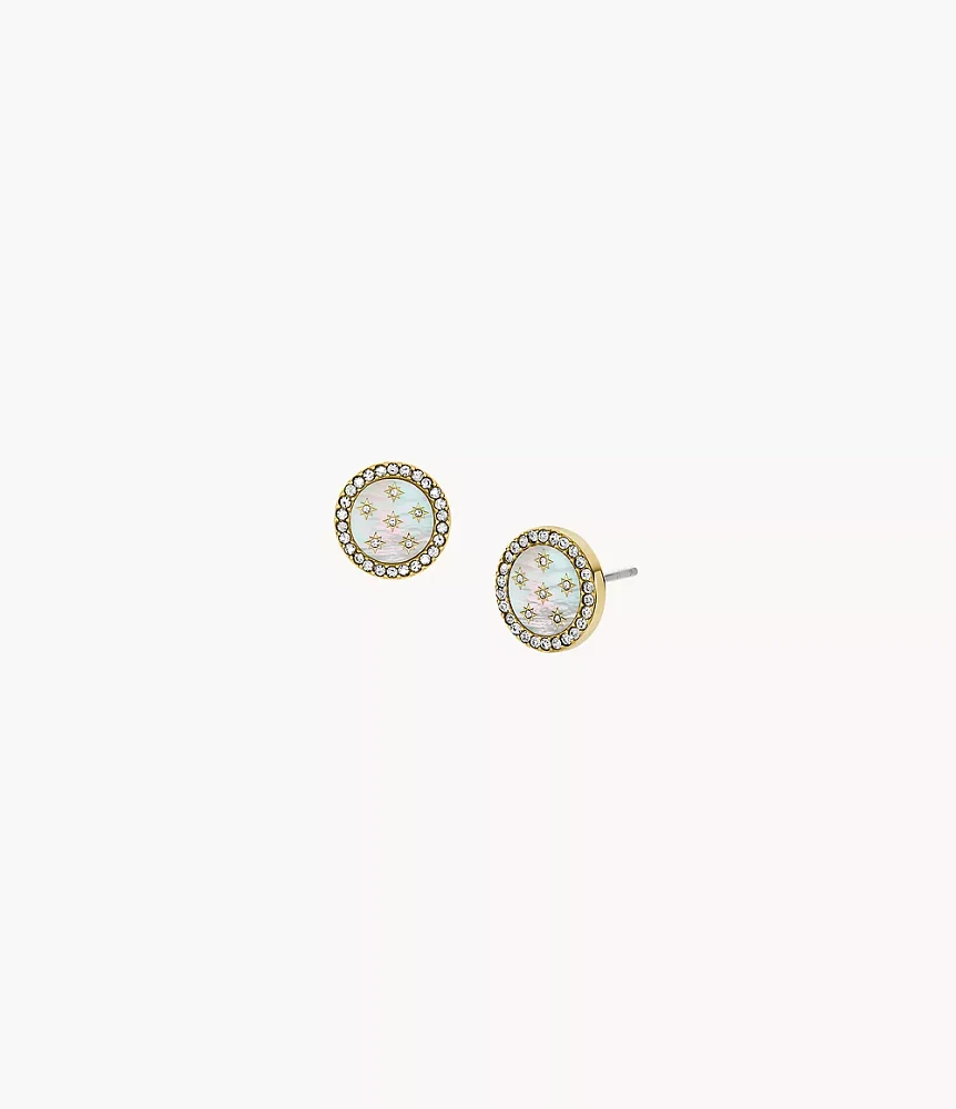 Classic Mother-of-Pearl Gold-Tone Stainless Steel Stud Earrings