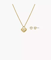 Gold-Tone Stainless Steel Heart Necklace and Earrings Gift Set