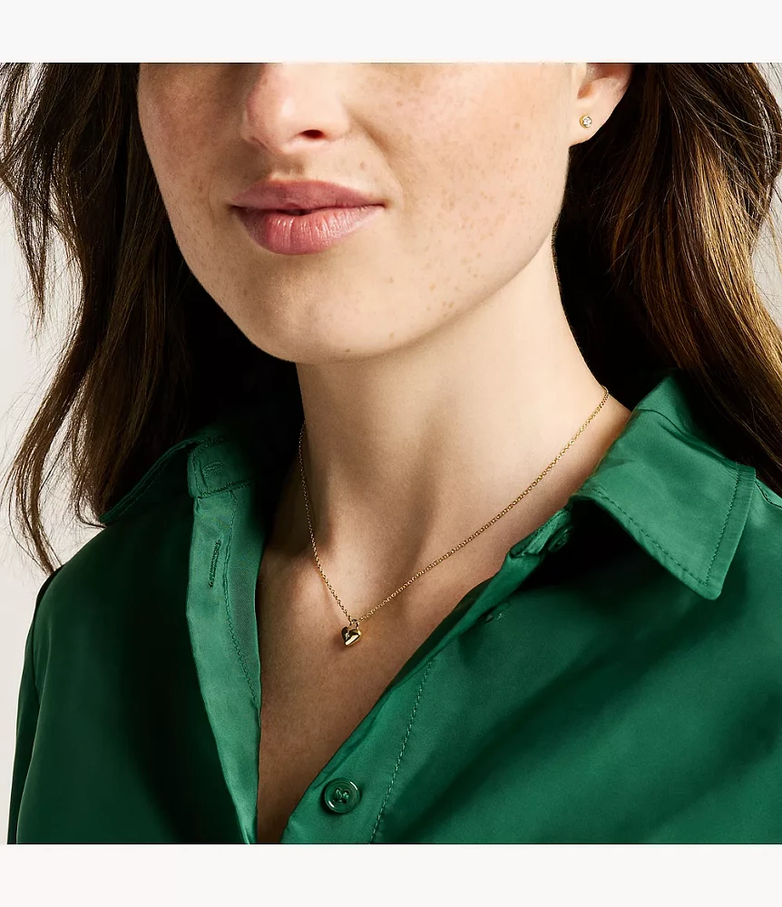 Gold-Tone Stainless Steel Heart Necklace and Earrings Gift Set