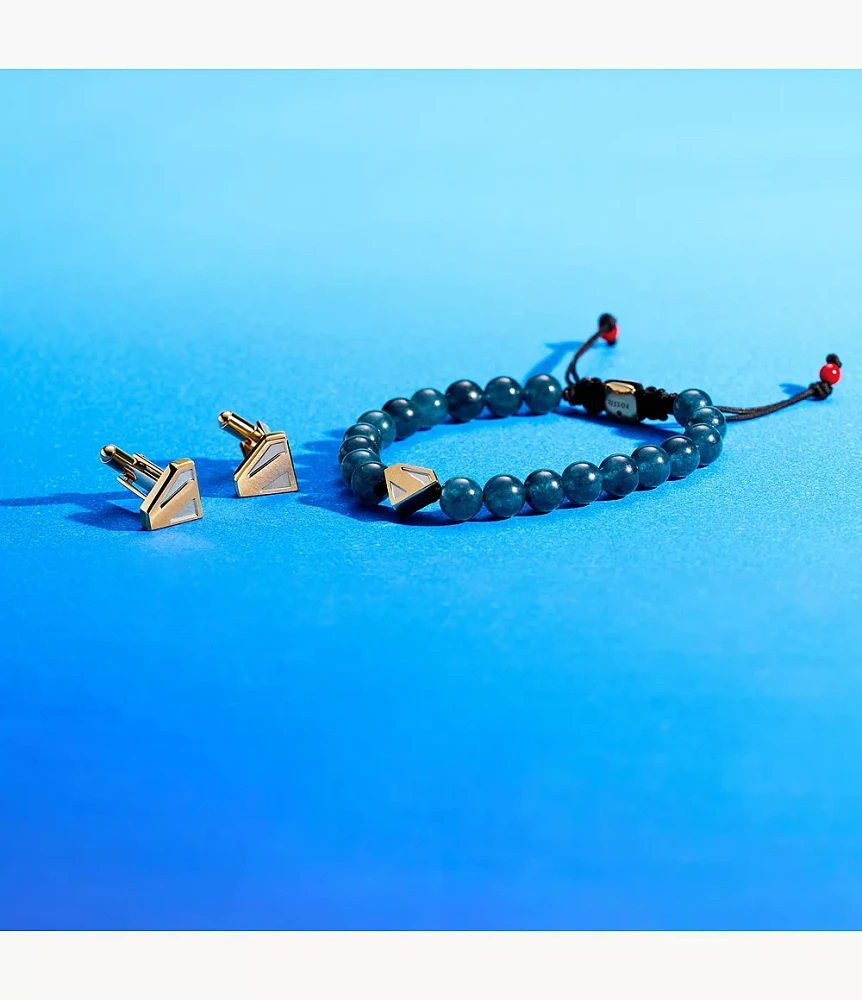 Superman x Fossil Navy Blue Stainless Steel Beaded Bracelet