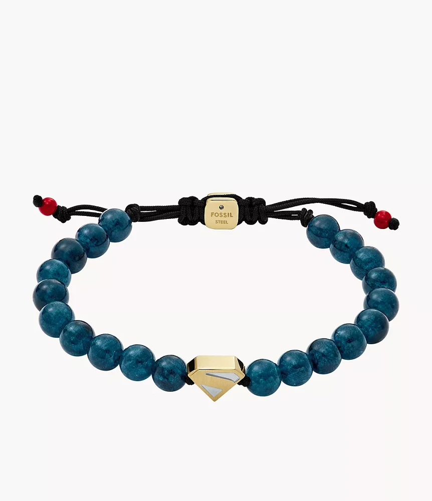 Superman x Fossil Navy Blue Stainless Steel Beaded Bracelet