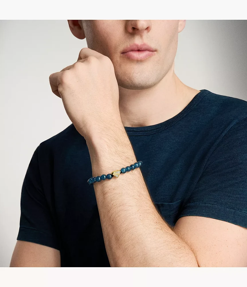 Superman x Fossil Navy Blue Stainless Steel Beaded Bracelet