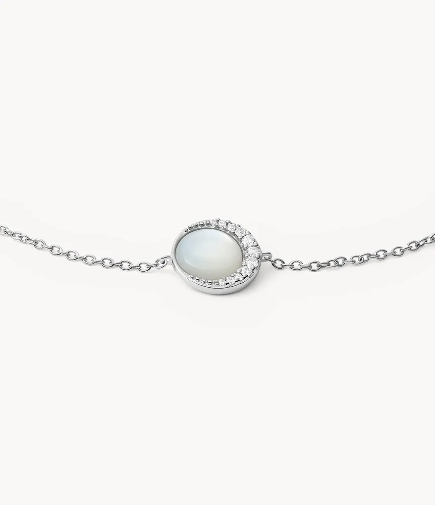 Crescent White Mother-of-Pearl Sterling Silver Chain Bracelet