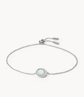 Crescent White Mother-of-Pearl Sterling Silver Chain Bracelet