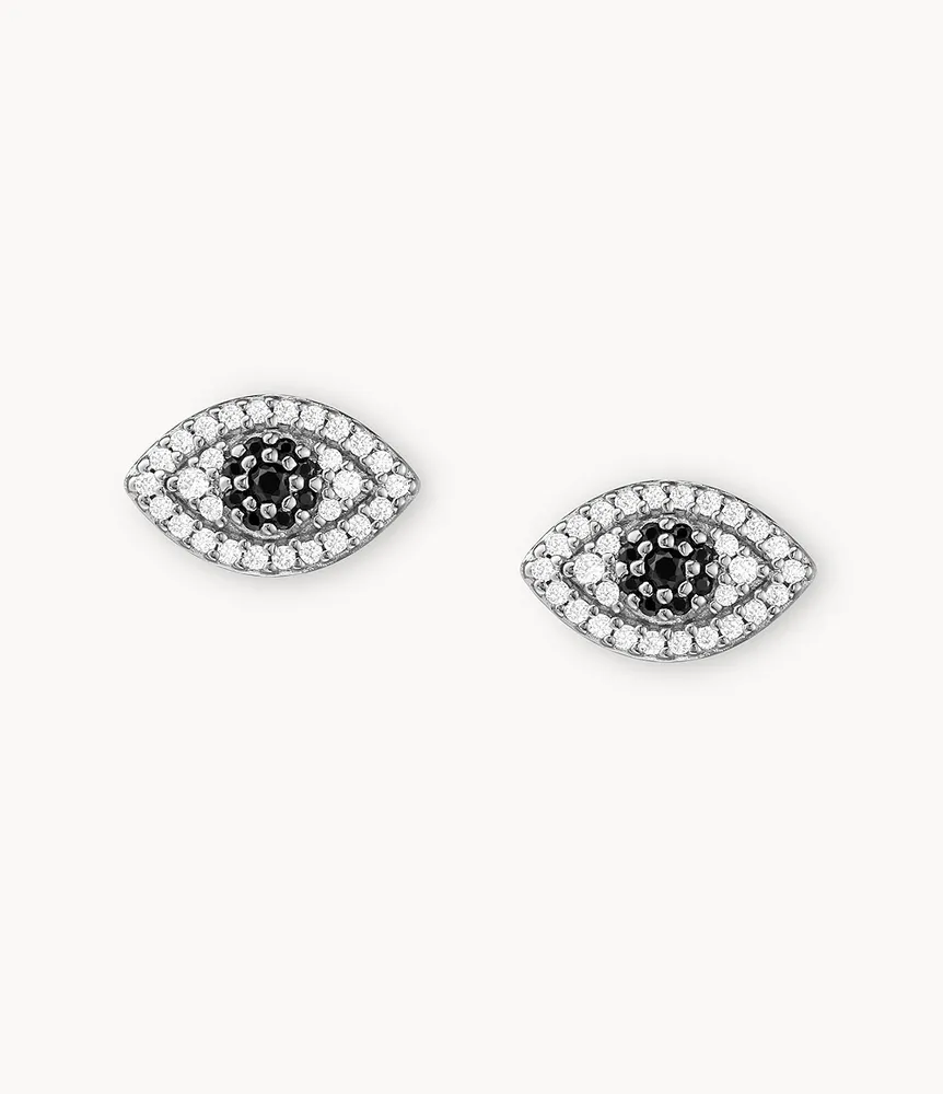 Fossil Women's Evil Eye 14K Gold Plated Clear Laboratory Grown Diamond Stud Earrings - Metallic