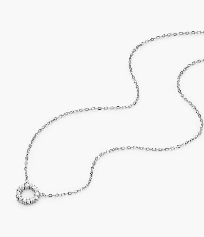 Tiny Pearls Sterling Silver White Glass Pearl Necklace and Earrings Set