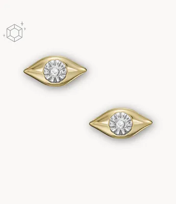 Evil Eye 14K Gold Plated Clear Laboratory Grown Diamond Stud Earrings