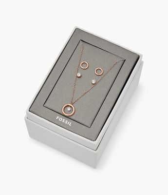 Rose Gold-Tone Steel Studs and Necklace Gift Set - JGFTSET1047 - Fossil