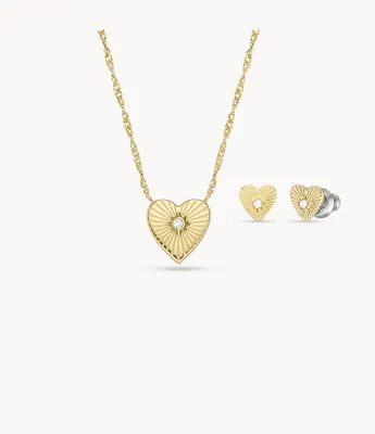 Gold-Tone Stainless Steel Necklace and Earrings Set