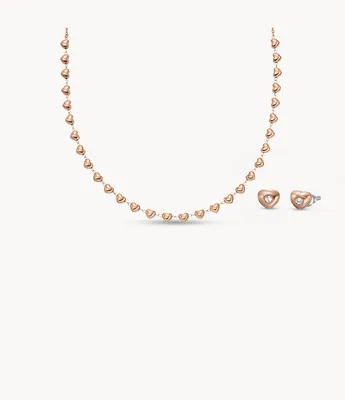 Rose Gold-Tone Stainless Steel Necklace and Earrings Set