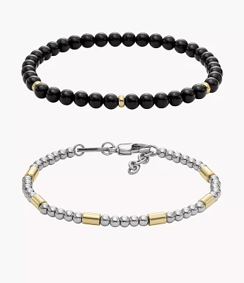 Two-Tone Brass Beaded Bracelet Gift Set