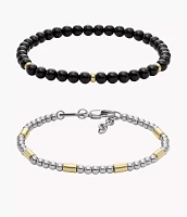 Two-Tone Brass Beaded Bracelet Gift Set