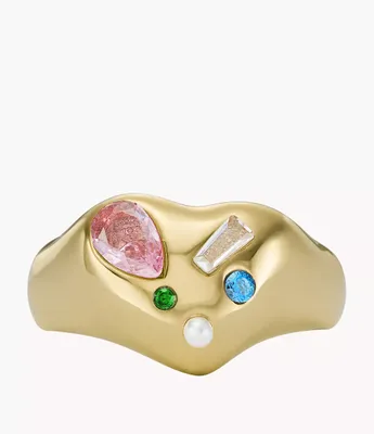 Heart and Soul Multicolour Crystals Signet Ring