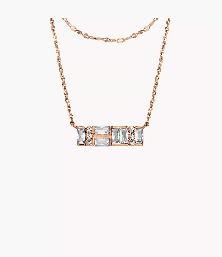 Hazel Sparkling Baguettes Rose Gold-Tone Brass Multi-Strand Necklace