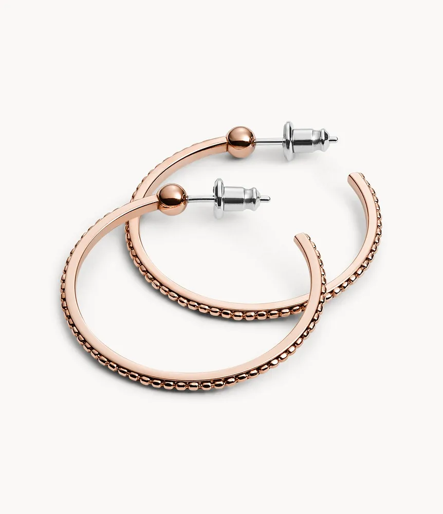 Textured Rose Gold-Tone Stainless Steel Hoops