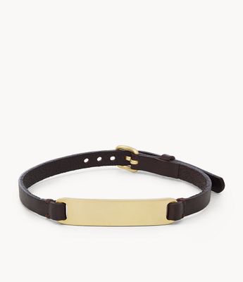 Gold-Tone Stainless Steel and Leather ID Bracelet - JOF00832710 - Fossil