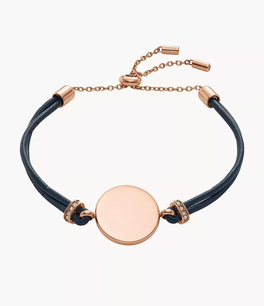 Elliott Rose Gold-Tone Stainless Steel Leather Bracelet