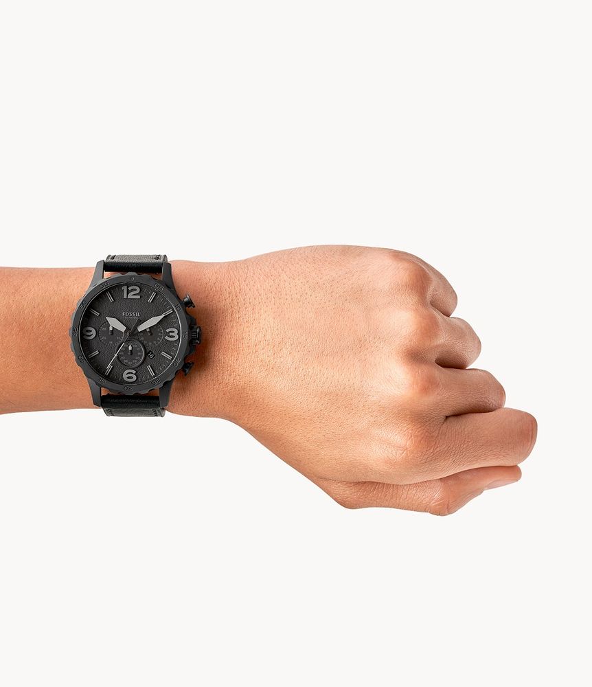 Nate Chronograph Black Leather Watch