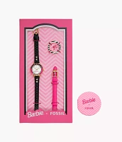 Barbie™ x Fossil Limited Edition Three-Hand Black LiteHide™ Leather Watch and Interchangeable Strap Box Set