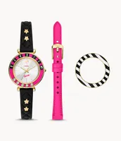 Barbie™ x Fossil Limited Edition Three-Hand Black LiteHide™ Leather Watch and Interchangeable Strap Box Set