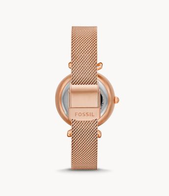 Carlie Mini Automatic Rose Gold-Tone Stainless Steel Mesh Watch - ME3188 - Fossil