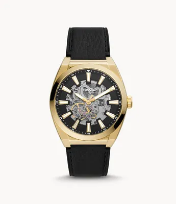 Montre automatique Everett en cuir LiteHideMC noir