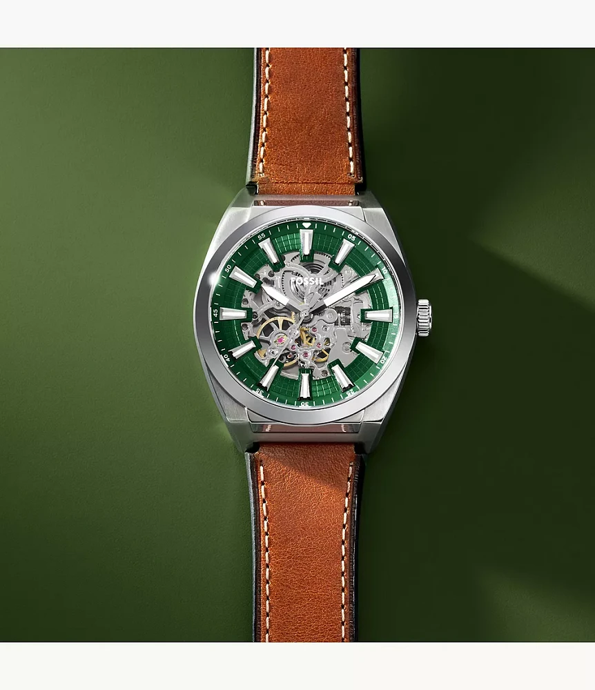 Everett Automatic Brown Leather Watch
