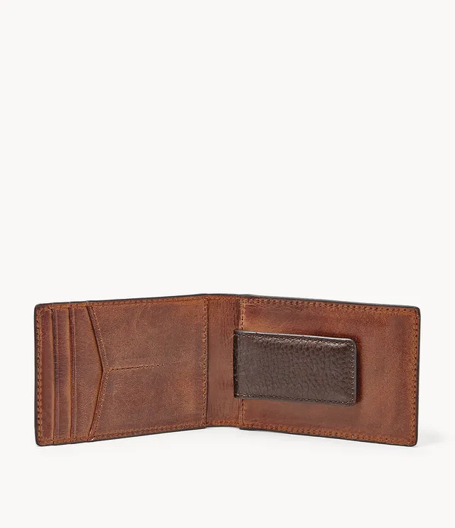 Grainy Leather TB Money Clip Wallet in Black - Men