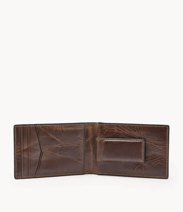 Grainy Leather TB Money Clip Wallet in Black - Men