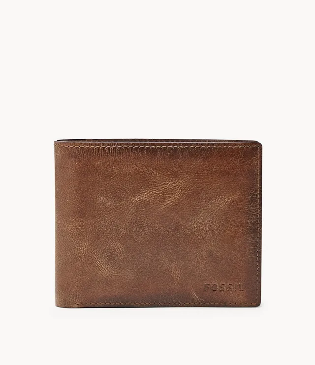 Fossil Men's Large Derrick Coin Pocket Bifold Leather Wallet - Brown
