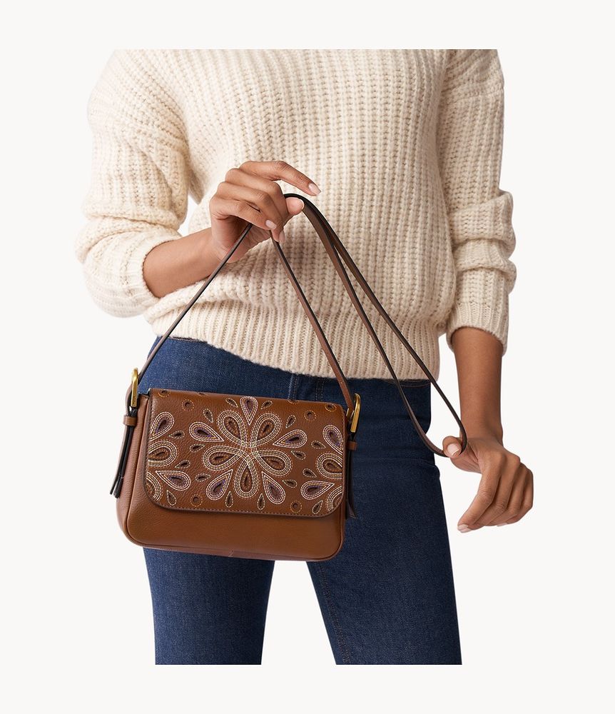 Fossil Harper Small Flap Crossbody Shoulder Bag in Saddle Brown