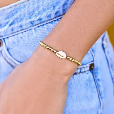 Pura Vida Cowrie Gold Bead Stretch Bracelet