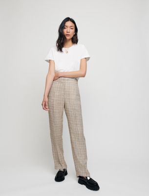 Pantalon en viscose lin à carreaux