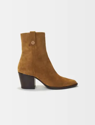 Bottines santiags en cuir suède camel