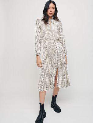 Robe plissée en satin imprimé nœuds