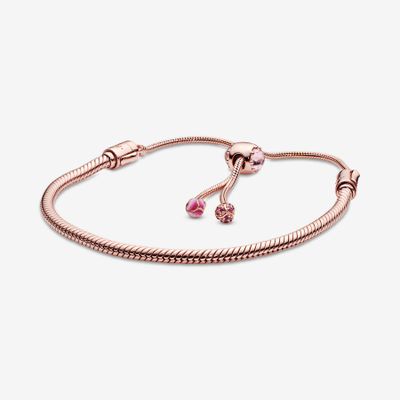 Bracelet Coulissant Maille Serpent Fleur de Pêcher Éclose Pandora Moments