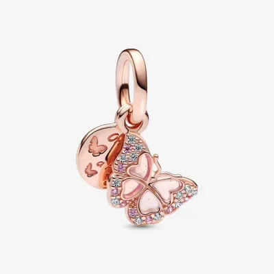 Charm Pendant Double Papillon Rose & Citation